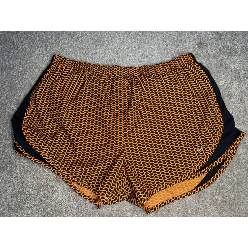 Nike Dri-FIT Running Shorts Womens XL Orange Black Geometric Wave Print Athletic